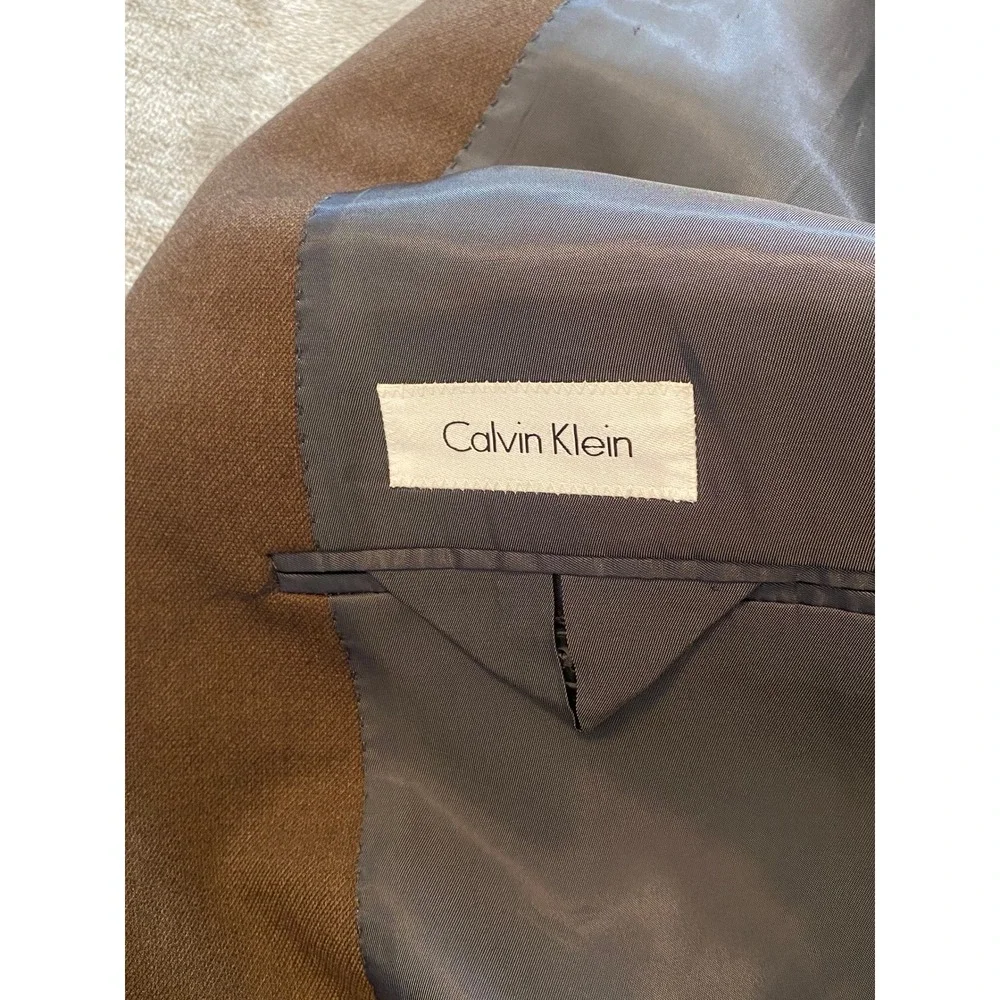 Calvin Klein Blazer Mens 44L Brown Solid Two‎ Button Double Vent Sport Coat